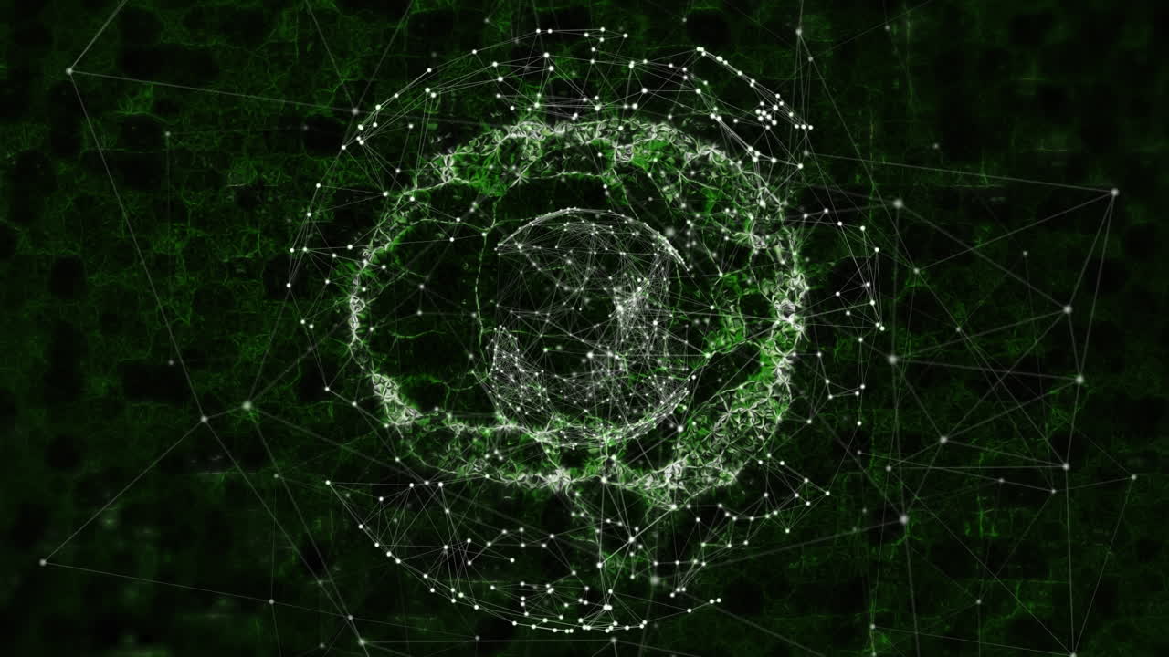 Animation of digital brain and network of connections on black background