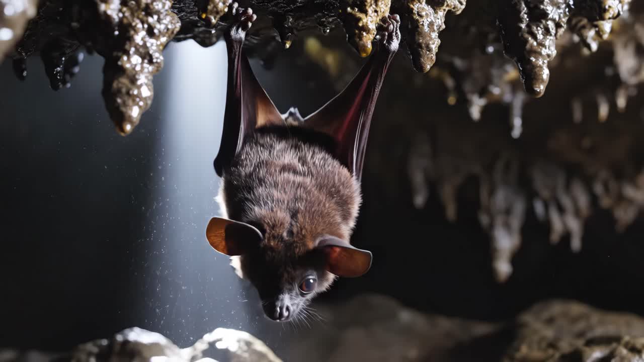 Close-up of a Bat Hanging in a Cave