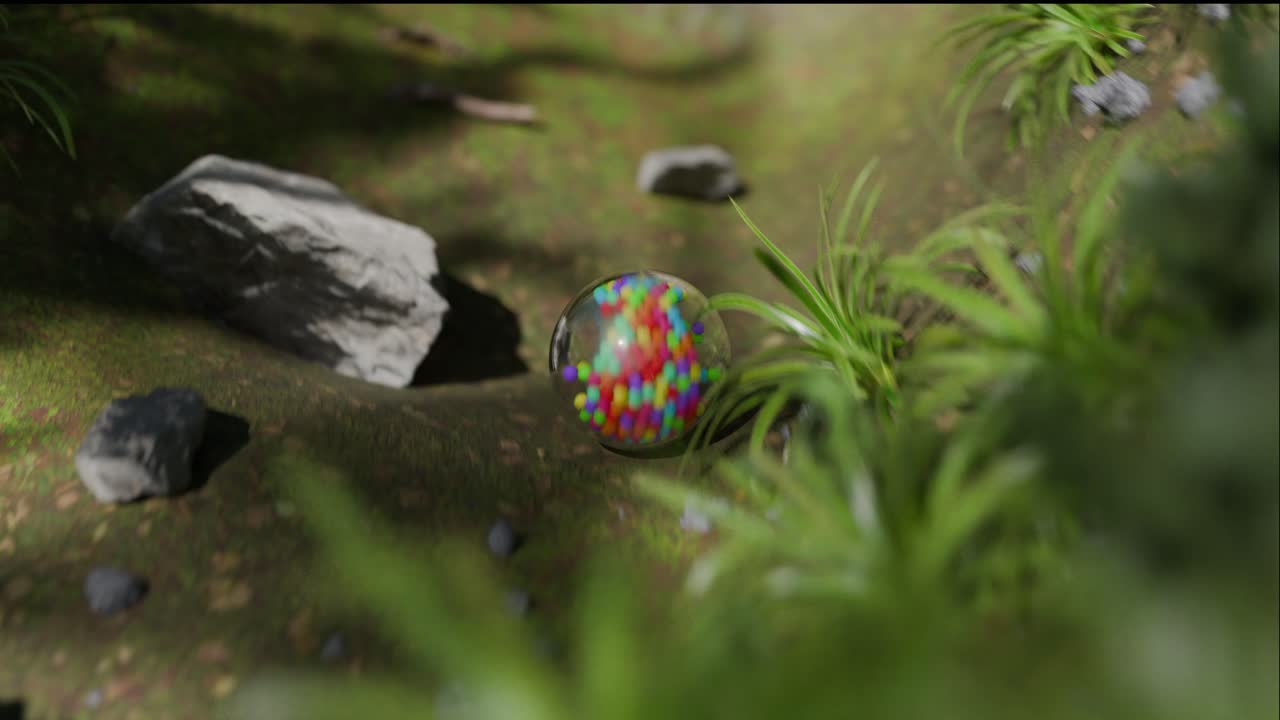 Colorful Orb in a Forest Path