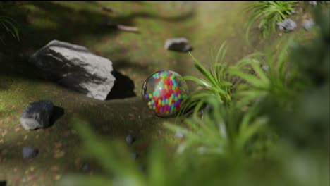 orbe colorido en un camino del bosque