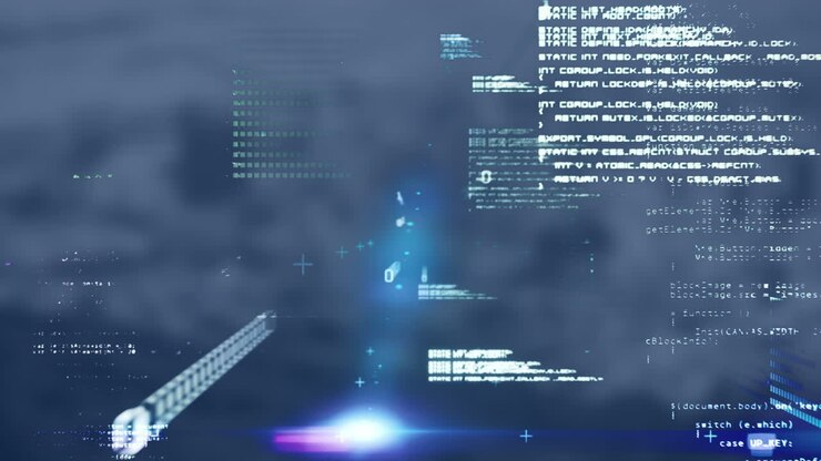 Animation of data processing over blurred background