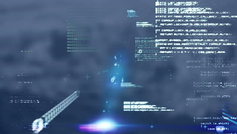 animation of data processing over blurred background