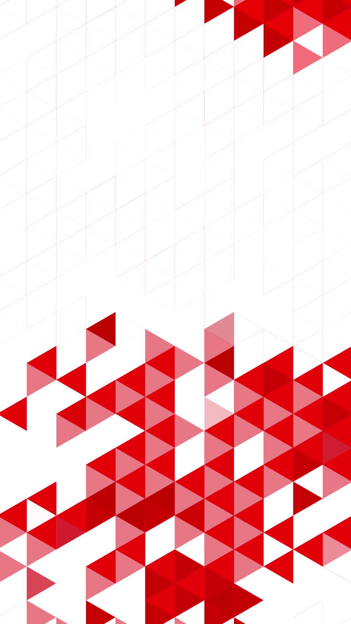 White background of animation geometric red triangle shapes. Colorful mosaic pattern. Copy space. Looped. Vertical video.