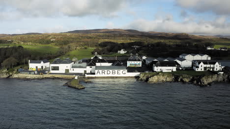 Whisky-Distillery-Aerial-Ardbeg-with-sunrays-and-shadows