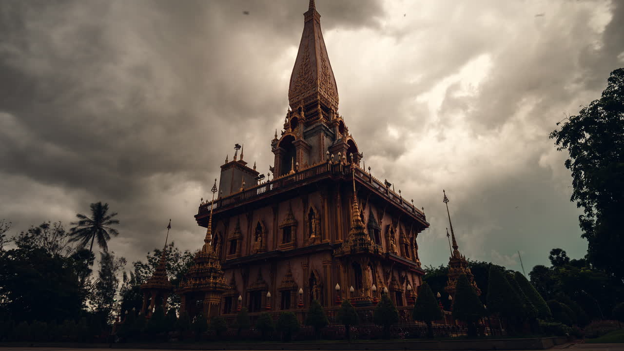 Thai Temple Architecture Under a Cloudy Sky