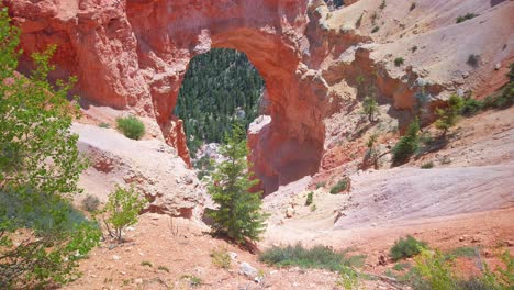 tiro inclinado hacia arriba de una formación de arco de roca hoodoo en el parque nacional bryce canyon, utah