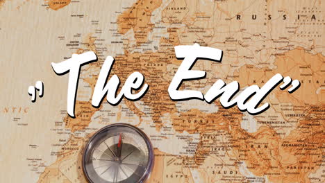 the end sign and world map