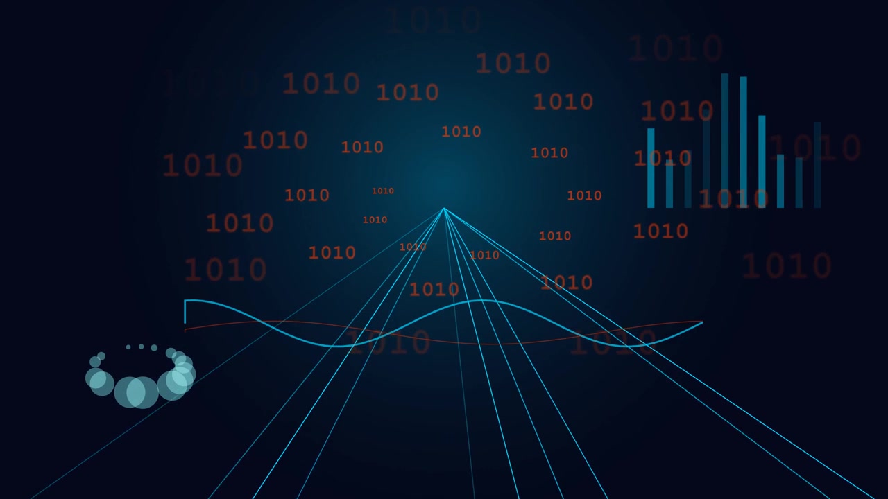 Abstract Digital Data Visualization with Binary Code and Waveforms