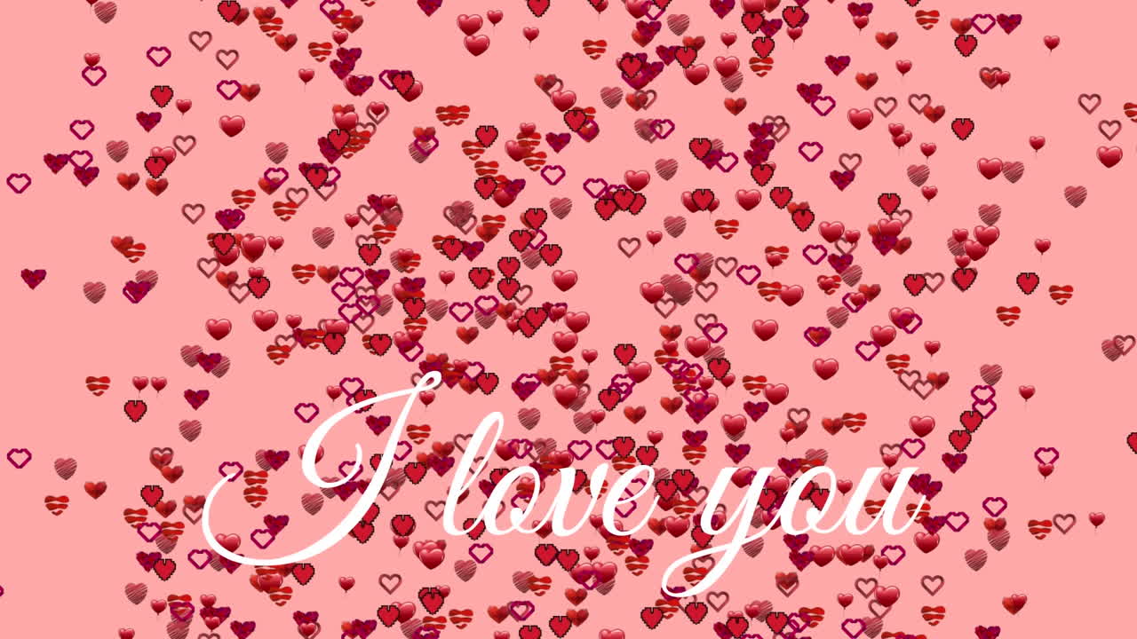 나는 당신을 사랑합니다. 분홍색 배경에 심장이 있는 문자