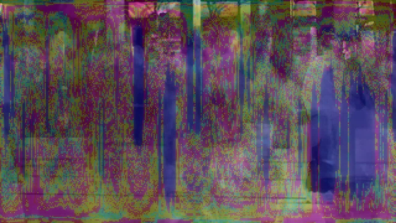 Animation of silhouettes of people walking with stripes in seamless loop