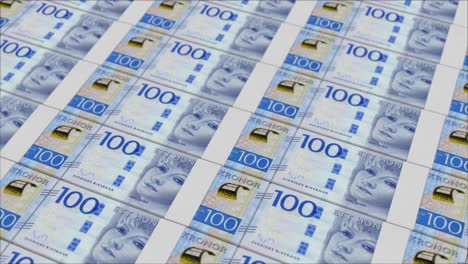 100 swedish krona banknotes printing by a money press