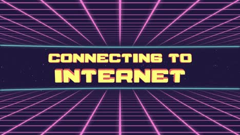 connecting to internet title animated retro futuristic 80s 90s style. animation squares and retro background