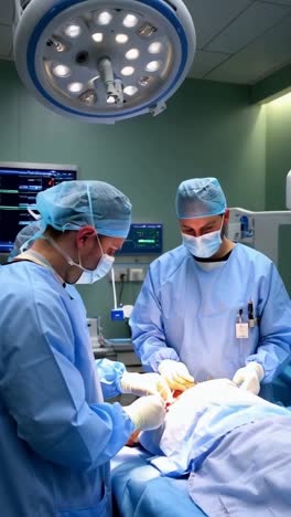 a group of surgeons are performing a surgery. scene is serious and focused.
