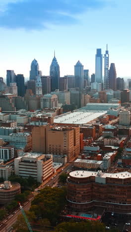 scenery of philadelphia downtown with beautiful skyscrapers. lively city panorama at daytime. top view. vertical video
