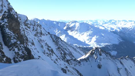 Kaunertal-valley-and-rocky-mountain-peaks,-sunny-day-in-Tyrol,-Austria---pan-view