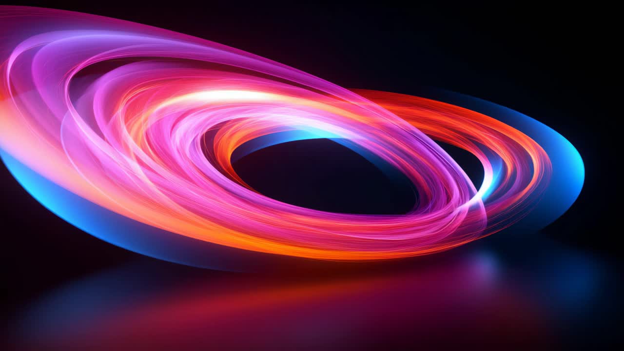 Dynamic swirl of vibrant neon lights in motion, captured from a low-angle perspective