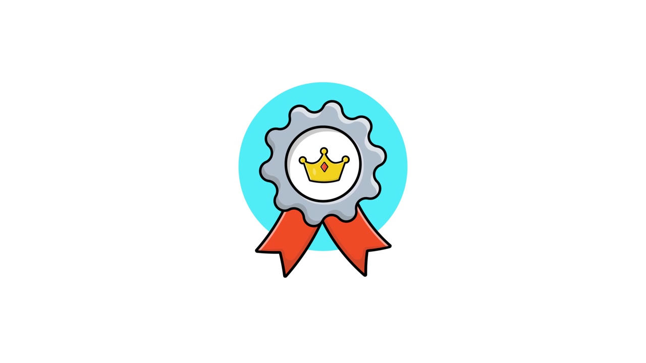 Animated Cartoon Award Badge with Crown and Ribbons
