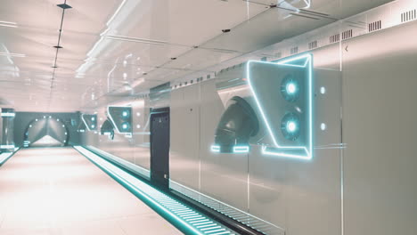 futuristic hallway with glowing elements in a modern urban environment