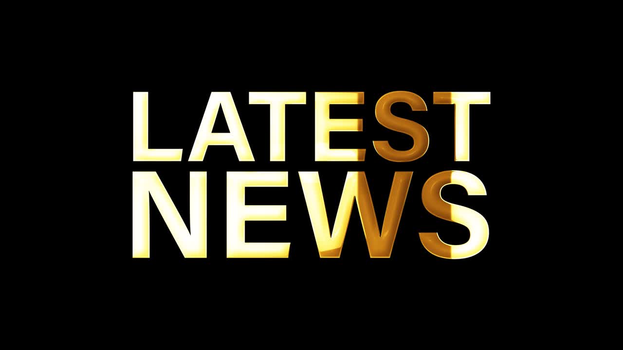4K golden word LASTEST NEWS Title. 3D Illustration of isolated word Latest News with loop gold shining light animation concept isolate using QuickTime Alpha Channel ProRes 4444 for News headline title