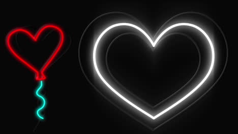 signo de neón que muestra corazones y un globo en forma de corazón