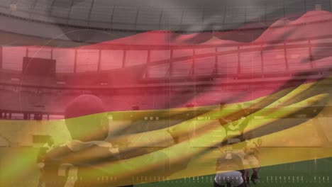 Animation-of-flag-of-germany-over-diverse-male-rugby-players-on-stadium