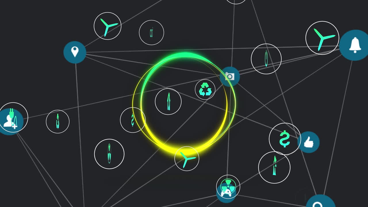 animación de iconos ecológicos a través de una red de conexiones