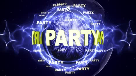 party text animation and disco ball, loop