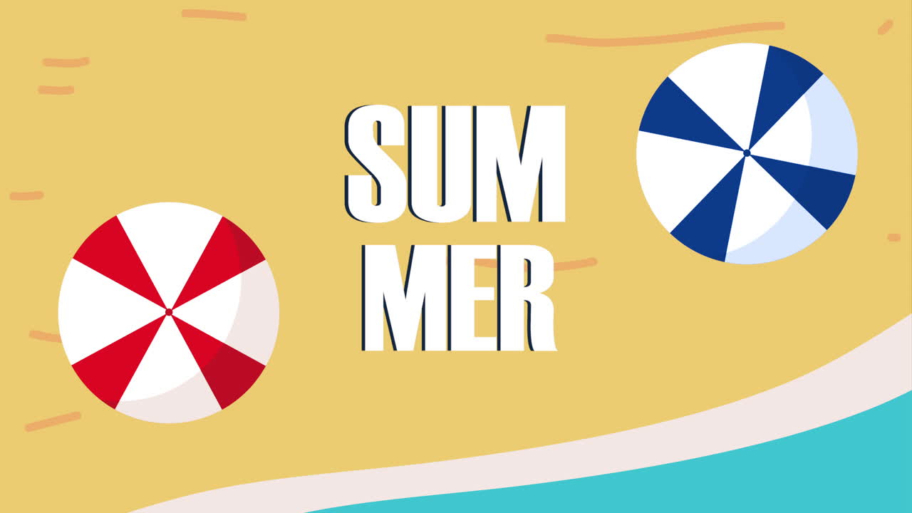 우산 을 들고 있는 여름 해변 장면