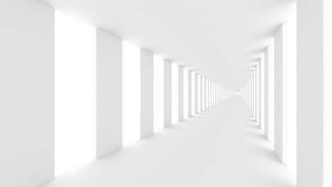 futuristic empty white corridor with rectangular walls and bright light