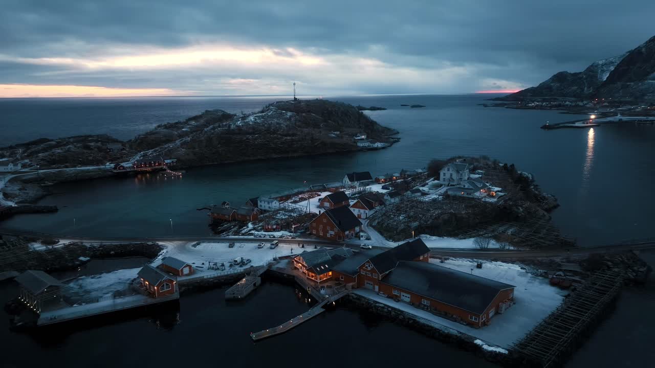 로포텐 섬의 공중 풍경 - 겨울의 아름다운 풍경