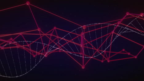 red and white network connections forming abstract shapes over dark background