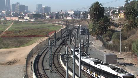 tracks of los angeles metro rail near downtown, california, usa