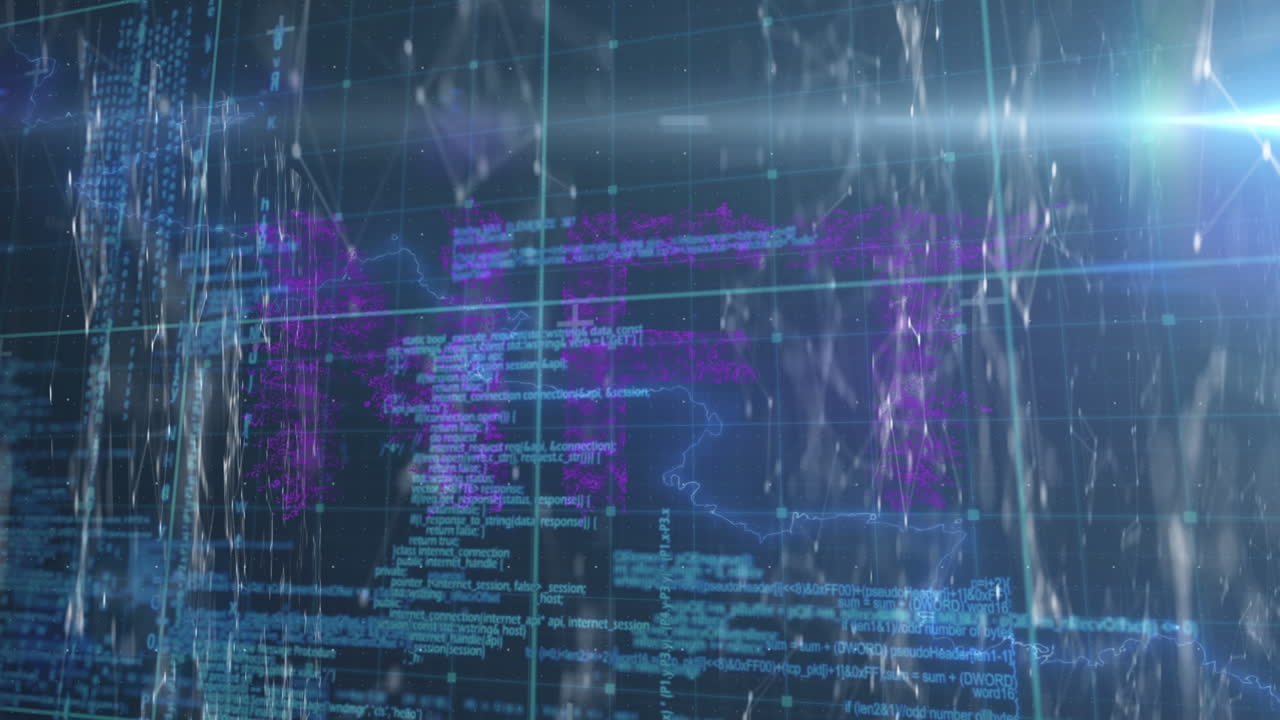 Animation of lightning and network of connections over data processing