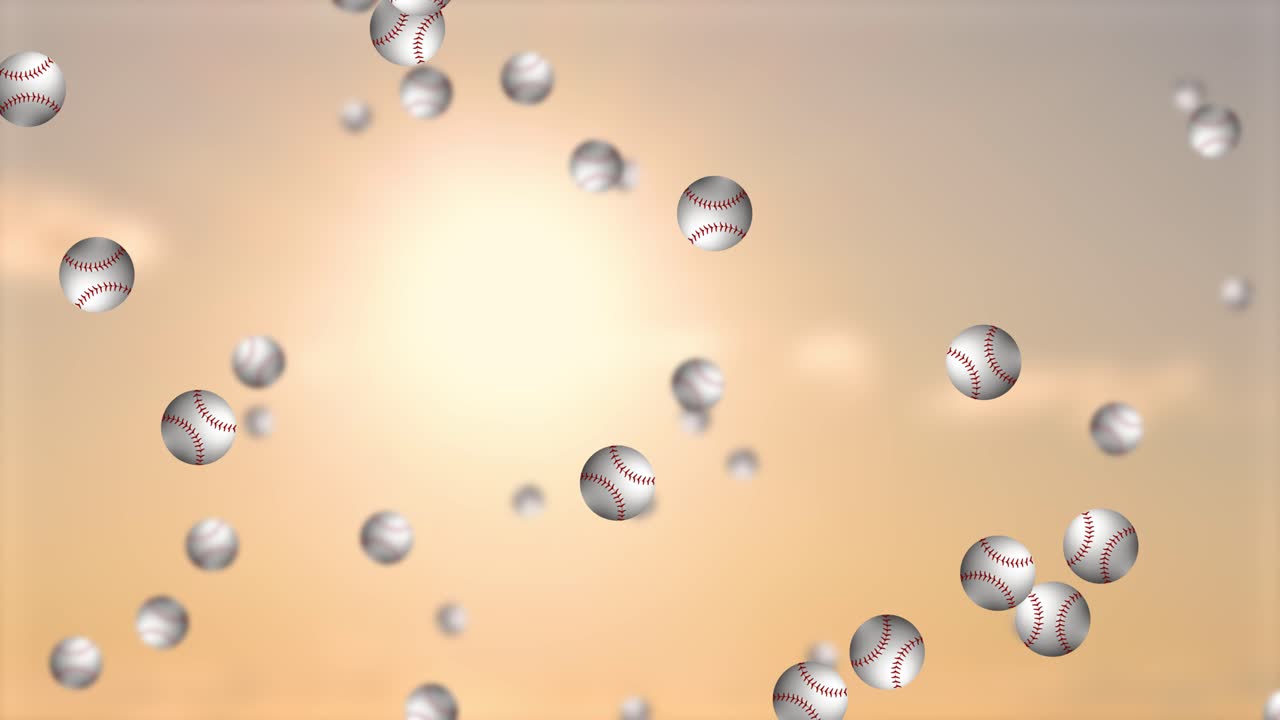 las bolas de béisbol se desvían a través de un fondo sereno de puesta de sol