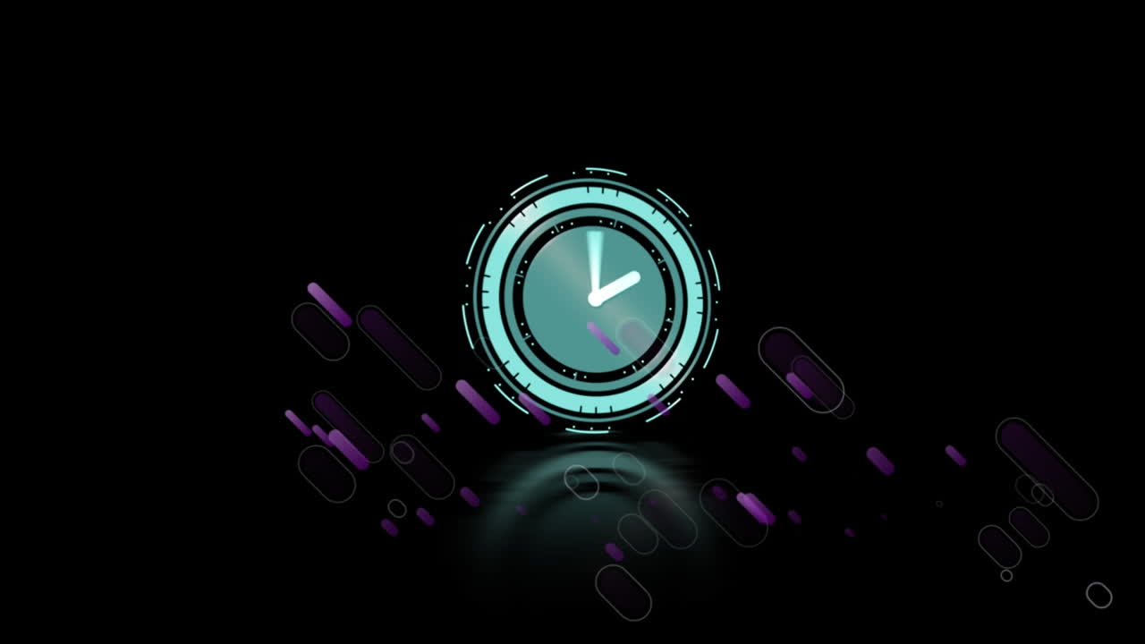 Animation of purple light trails with data loading clock on black background
