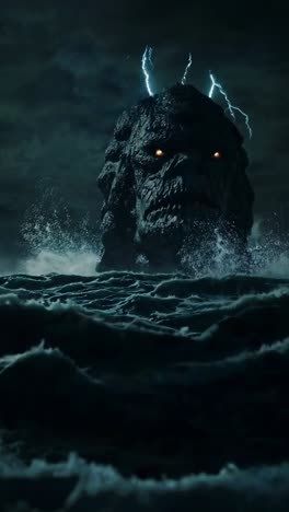 sea monster emerging from stormy waves