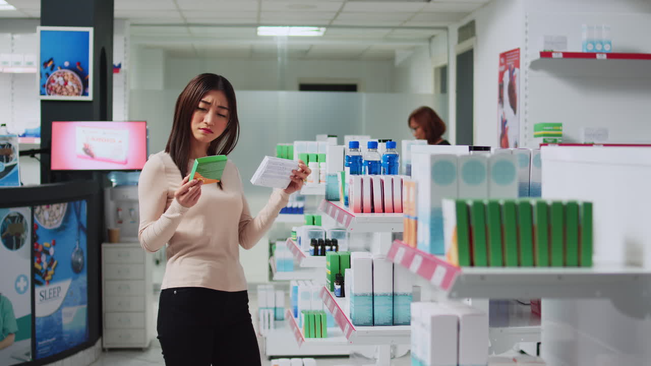 Woman shopping for medication in a pharmacy