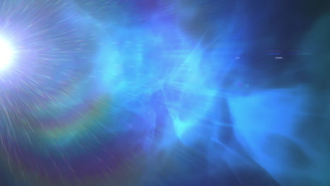 animación digital del destello de la lente contra el efecto de humo brillante sobre un fondo azul