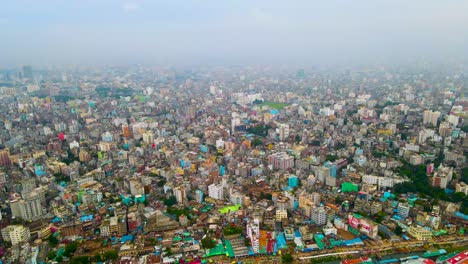 aerial of dhaka city, bangladesh a third world country in south asia. congested megacity. drone pull back elevated shot