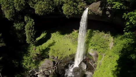 Rainforest-With-Cascades-Plunges-Into-The-Canyon-At-Silver-Falls-State-Park-In-Oregon,-United-States-Of-America