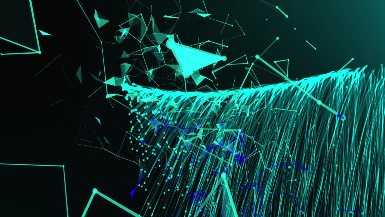 Animation of network of connections over explosion of green light trails