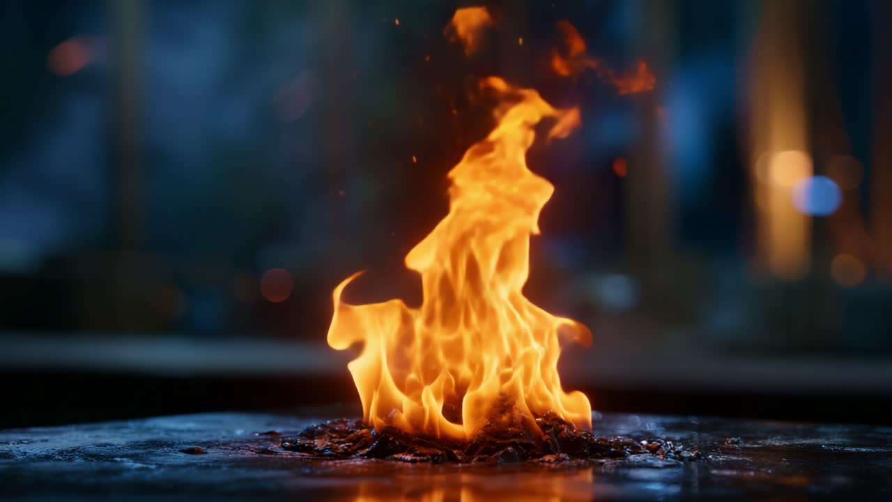 Flammes captivantes : une représentation brillante de danse avec le feu, exécutée avec élégance tout en émettant des étincelles et en projetant une lueur enchanteresse dans un environnement sombre.