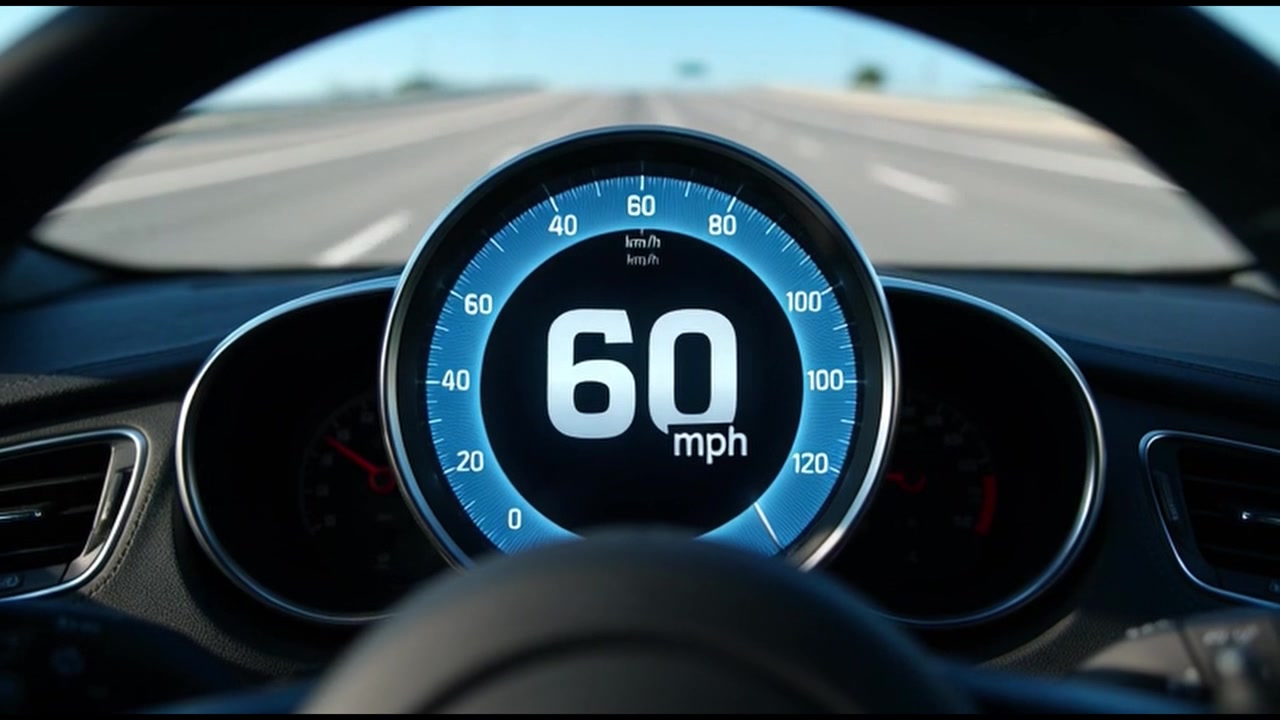 Digital Speedometer Accelerating in a Modern Car