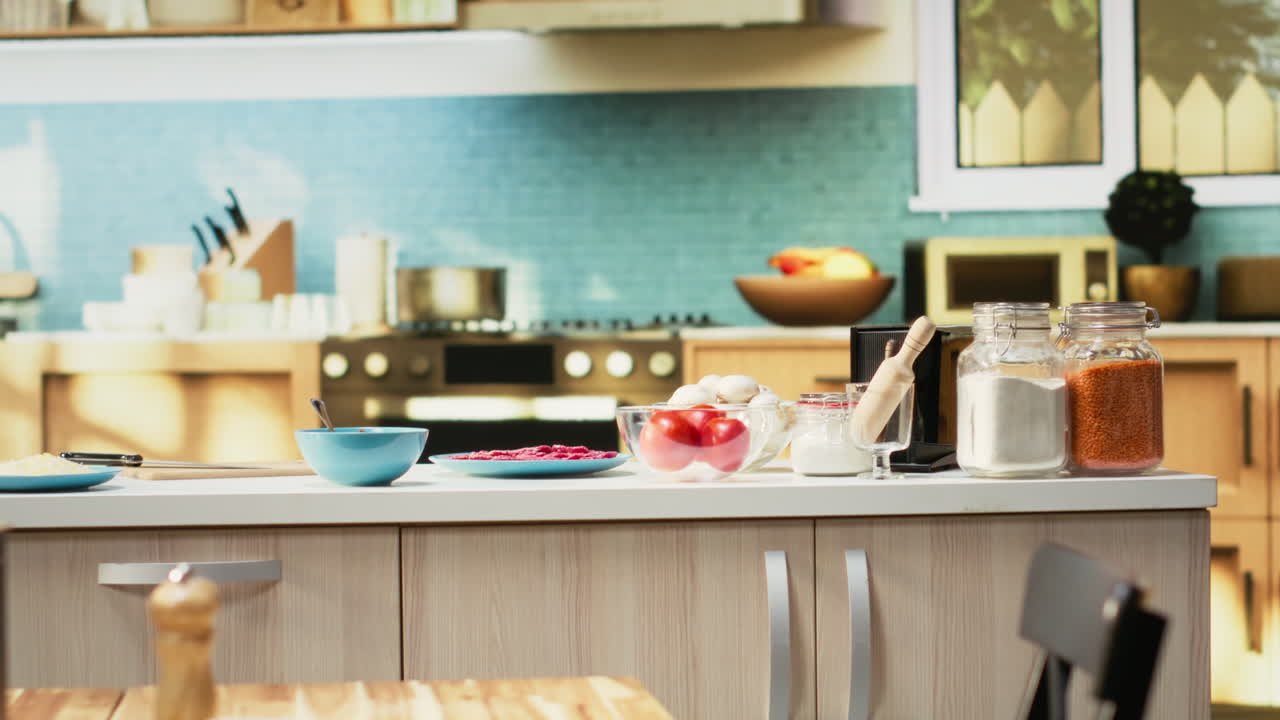 Kitchen scene with cooking ingredients