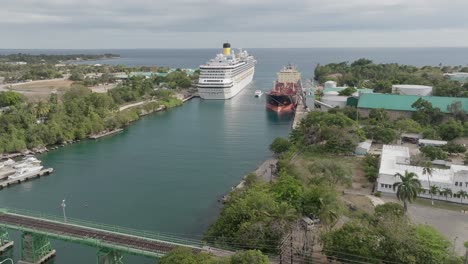 ships moored in canal of la romana tourist port, dominican republic