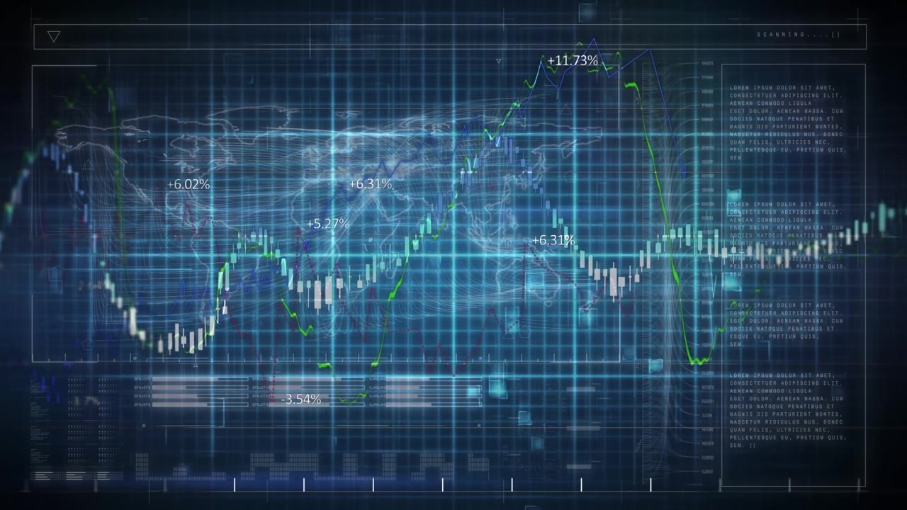 Animation of equations and grid neon lines on black background