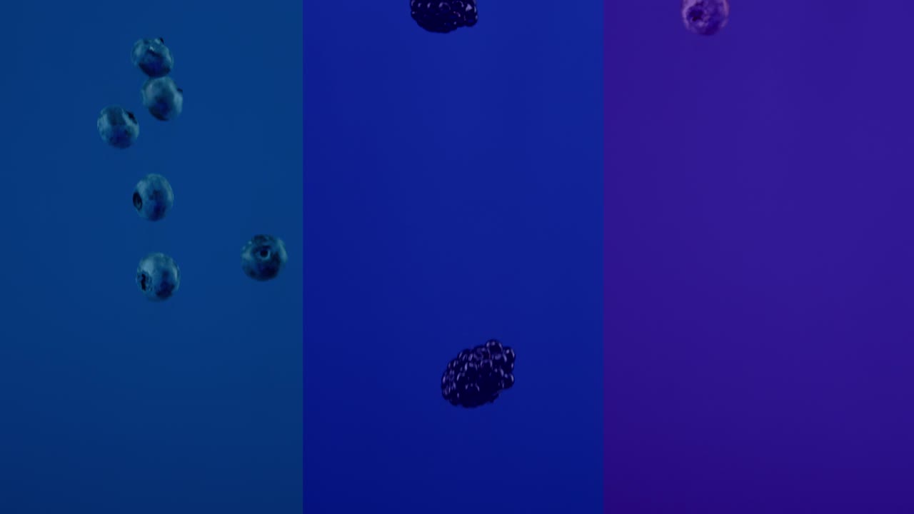 신선한 맛있는 블루베리와 블랙베리가 떨어집니다.