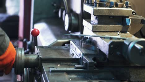 modern lathe-cutting machine with manual control. metalworking equipment.