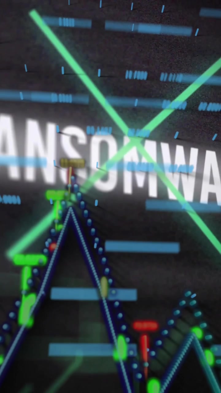 Ransomware animation with digital data and graphs, showcasing cyber security concept