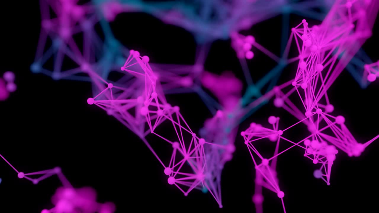 la red de partículas abstractas se expande orgánicamente a través del marco.